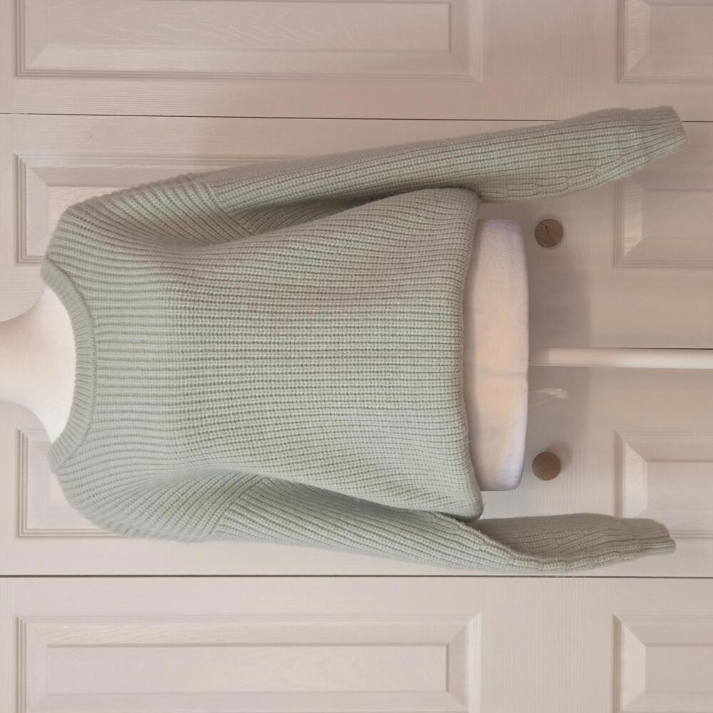 Cozy Pastel Mint Green Sweater Ribbed Knit Crew Neck Spring Relaxed Fit M (XS/S)